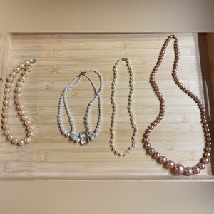 Faux Pearl Necklace Bundle Lot of 4 Beaded White Pink Fashion Costume
